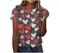 NSICBMNO Damen-T-Shirt, kurzärmelig, Sommer-Tunika, Top, Ve-Day-T-Shirt, Damen-T-Shirt, Herz-Top, Rundhalsausschnitt, Blusen, lange Baggy-Shirts, lässige Sommer-T-Shirts, Blusen, niedliche Oberteile