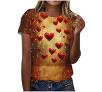 NSICBMNO Damen-T-Shirt, kurzärmelig, Sommer-Tunika, Top, Ve-Day-T-Shirt, Damen-T-Shirt, Herz-Top, Rundhalsausschnitt, Blusen, lange Baggy-Shirts, lässige Sommer-T-Shirts, Blusen, niedliche Oberteile