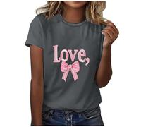 NSICBMNO Damen-T-Shirt, kurzärmelig, Valentinstag, T-Shirt, Schleife, Tunika, Blusen, Baggy-Shirts, Rundhalsausschnitt, Blusen, lässig, lockere Sommer-Tops, Workout, lockere Passform, Tunika-Oberteil