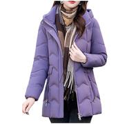 NSICBMNO Damen-Winterjacken, Daunenjacke mit Kapuze, lang, gepolstert, Steppjacke, lange Trenchcoats mit Taschen, überschnittene Schultern, Puffermantel, Sport, Winter-Outfits, Lila, 3XL