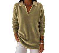 NSICBMNO Fleecepullover für Damen, langärmelig, Tops, übergroße T-Shirts, Tunika, Pullover, Poloshirts, flauschiges Sweatshirt, V-Ausschnitt, Teddy-Fleece, Tunika, Hemd, Thermoshirt, Pullover, lockere