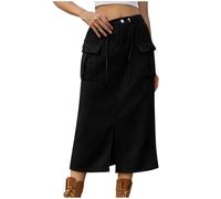 NSICBMNO Jeansröcke für Damen, Midi-Röcke mit Taschen, lange Cargo-Röcke, Y2K, Bleistiftröcke, Sommerröcke, geteilte Röcke, elastische Taille, A-Linien-Röcke, Freizeitröcke, Wrok Streetwear,