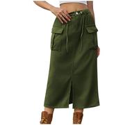 NSICBMNO Jeansröcke für Damen, Midi-Röcke mit Taschen, lange Cargo-Röcke, Y2K, Bleistiftröcke, Sommerröcke, geteilte Röcke, elastische Taille, A-Linien-Röcke, Freizeitröcke, Wrok Streetwear,