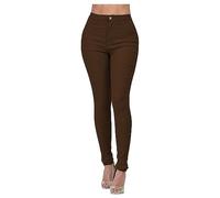 NSICBMNO Jeggings für Damen, hohe Taille, Skinny Jeans, dehnbar, Denim-Look, Skinny Jeggings, Denim-Leggings mit Taschen, Bauchkontrolle, Jegging, lässige Arbeitshose, Y2K Streetwear, Ein Kaffee, XXL
