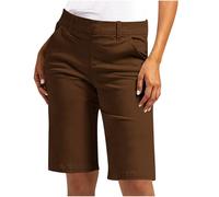 NSICBMNO Knielange Damen-Bermuda-Shorts, taillierte kurze Hose, elastische Taille, Cargohose, gerades Bein, Jogginghose mit Taschen, lockere Loungehose für Sommer, Freizeit, Büro, 02#braun, S