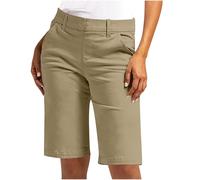 NSICBMNO Knielange Damen-Bermuda-Shorts, taillierte kurze Hose, elastische Taille, Cargohose, gerades Bein, Jogginghose mit Taschen, lockere Loungehose für Sommer, Freizeit, Büro, 02#Beige, XL