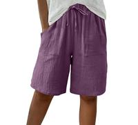 NSICBMNO Knielange Damen-Shorts, weites Bein, Yogahose mit Taschen, Sommer-Lauf-Shorts, plissiert, Palazzo-Hose, elastische Taille, Jogger, Baggy-Sweathose, Pyjamahose für Lounge, Streetwear, 02