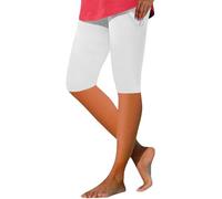 NSICBMNO Kurze Leggings für Damen, knielang, Radlerhose mit Taschen, lange Fitness-Shorts, hohe Taille, Yogahose, Sommer, kurze Leggings, schmale Passform, Jogginghose für Strand, Activewear, 01#weiß