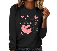 NSICBMNO Langärmeliges Oberteil für Damen, Übergröße, Übergröße, Herz-Motiv, Top, Valentinstag, Rundhalsausschnitt, Pullover, Baggy-T-Shirt, lockere Freizeitblusen, Sommer, für Freizeit, Arbeit