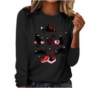 NSICBMNO Langärmeliges Oberteil für Damen, Übergröße, Übergröße, Herz-Motiv, Top, Valentinstag, Rundhalsausschnitt, Pullover, Baggy-T-Shirt, lockere Freizeitblusen, Sommer, für Freizeit, Arbeit