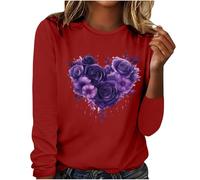 NSICBMNO Langärmeliges Oberteil für Damen, Übergröße, Übergröße, Herz-Motiv, Top, Valentinstag, Rundhalsausschnitt, Pullover, Baggy-T-Shirt, lockere Freizeitblusen, Sommer, für Freizeit, Arbeit
