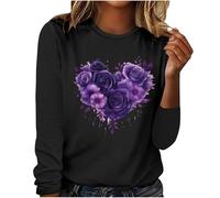 NSICBMNO Langärmeliges Oberteil für Damen, Übergröße, Übergröße, Herz-Motiv, Top, Valentinstag, Rundhalsausschnitt, Pullover, Baggy-T-Shirt, lockere Freizeitblusen, Sommer, für Freizeit, Arbeit
