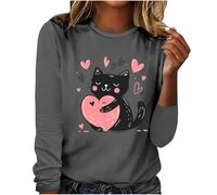 NSICBMNO Langärmeliges Oberteil für Damen, Übergröße, Übergröße, Herz-Motiv, Top, Valentinstag, Rundhalsausschnitt, Pullover, Baggy-T-Shirt, lockere Freizeitblusen, Sommer, für Freizeit, Arbeit