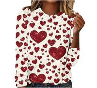 NSICBMNO Langärmeliges Oberteil für Damen, Übergröße, Übergröße, Herz-Motiv, Top, Valentinstag, Rundhalsausschnitt, Pullover, Baggy-T-Shirt, lockere Freizeitblusen, Sommer, für Freizeit, Arbeit
