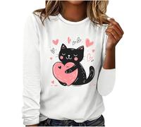 NSICBMNO Langärmeliges Oberteil für Damen, Übergröße, Übergröße, Herz-Motiv, Top, Valentinstag, Rundhalsausschnitt, Pullover, Baggy-T-Shirt, lockere Freizeitblusen, Sommer, für Freizeit, Arbeit