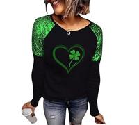 NSICBMNO Langärmeliges Oberteil für Damen, übergroße T-Shirts, Tunika, Rundhalsausschnitt, Blusen, St. Patricks Day, glitzerndes Oberteil, Tunika, Pullover, irisches Kleeblatt-Shirt, lässig, lockere