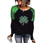 NSICBMNO Langärmeliges Oberteil für Damen, übergroße T-Shirts, Tunika, Rundhalsausschnitt, Blusen, St. Patricks Day, glitzerndes Oberteil, Tunika, Pullover, irisches Kleeblatt-Shirt, lässig, lockere