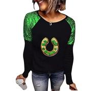 NSICBMNO Langärmeliges Oberteil für Damen, übergroße T-Shirts, Tunika, Rundhalsausschnitt, Blusen, St. Patricks Day, glitzerndes Oberteil, Tunika, Pullover, irisches Kleeblatt-Shirt, lässig, lockere