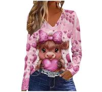 NSICBMNO Langärmeliges Oberteil für Damen, V-Ausschnitt, übergroße T-Shirts, Tunika, Tops, Baggy-Sweatshirts, Herz-Top, Valentinstag, T-Shirts, Casau, lockere Blusen, Damen-Sport-Top für Freizeit