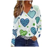 NSICBMNO Langärmeliges Oberteil für Damen, V-Ausschnitt, übergroße T-Shirts, Tunika, Tops, Baggy-Sweatshirts, Herz-Top, Valentinstag, T-Shirts, Casau, lockere Blusen, Damen-Sport-Top für Freizeit