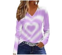 NSICBMNO Langärmeliges Oberteil für Damen, V-Ausschnitt, übergroße T-Shirts, Tunika, Tops, Baggy-Sweatshirts, Herz-Top, Valentinstag, T-Shirts, Casau, lockere Blusen, Damen-Sport-Top für Freizeit