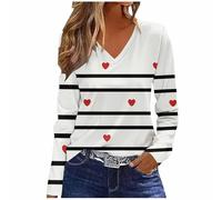 NSICBMNO Langärmeliges Oberteil für Damen, V-Ausschnitt, übergroße T-Shirts, Tunika, Tops, Baggy-Sweatshirts, Herz-Top, Valentinstag, T-Shirts, Casau, lockere Blusen, Damen-Sport-Top für Freizeit