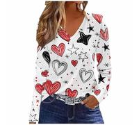 NSICBMNO Langärmeliges Oberteil für Damen, V-Ausschnitt, übergroße T-Shirts, Tunika, Tops, Baggy-Sweatshirts, Herz-Top, Valentinstag, T-Shirts, Casau, lockere Blusen, Damen-Sport-Top für Freizeit