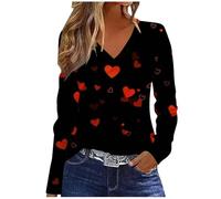 NSICBMNO Langärmeliges Oberteil für Damen, V-Ausschnitt, übergroße T-Shirts, Tunika, Tops, Baggy-Sweatshirts, Herz-Top, Valentinstag, T-Shirts, Casau, lockere Blusen, Damen-Sport-Top für Freizeit