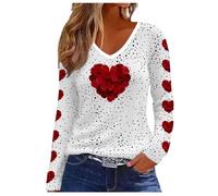 NSICBMNO Langärmeliges Oberteil für Damen, V-Ausschnitt, übergroße T-Shirts, Tunika, Tops, Baggy-Sweatshirts, Herz-Top, Valentinstag, T-Shirts, Casau, lockere Blusen, Damen-Sport-Top für Freizeit