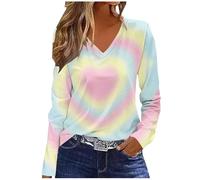 NSICBMNO Langärmeliges Oberteil für Damen, V-Ausschnitt, übergroße T-Shirts, Tunika, Tops, Baggy-Sweatshirts, Herz-Top, Valentinstag, T-Shirts, Casau, lockere Blusen, Damen-Sport-Top für Freizeit