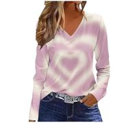 NSICBMNO Langärmeliges Oberteil für Damen, V-Ausschnitt, übergroße T-Shirts, Tunika, Tops, Baggy-Sweatshirts, Herz-Top, Valentinstag, T-Shirts, Casau, lockere Blusen, Damen-Sport-Top für Freizeit