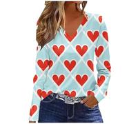 NSICBMNO Langärmeliges Oberteil für Damen, V-Ausschnitt, übergroße T-Shirts, Tunika, Tops, Baggy-Sweatshirts, Herz-Top, Valentinstag, T-Shirts, Casau, lockere Blusen, Damen-Sport-Top für Freizeit