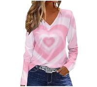 NSICBMNO Langärmeliges Oberteil für Damen, V-Ausschnitt, übergroße T-Shirts, Tunika, Tops, Baggy-Sweatshirts, Herz-Top, Valentinstag, T-Shirts, Casau, lockere Blusen, Damen-Sport-Top für Freizeit