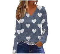 NSICBMNO Langärmeliges Oberteil für Damen, V-Ausschnitt, übergroße T-Shirts, Tunika, Tops, Baggy-Sweatshirts, Herz-Top, Valentinstag, T-Shirts, Casau, lockere Blusen, Damen-Sport-Top für Freizeit
