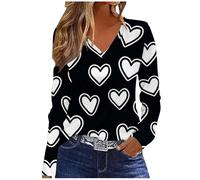 NSICBMNO Langärmeliges Oberteil für Damen, V-Ausschnitt, übergroße T-Shirts, Tunika, Tops, Baggy-Sweatshirts, Herz-Top, Valentinstag, T-Shirts, Casau, lockere Blusen, Damen-Sport-Top für Freizeit