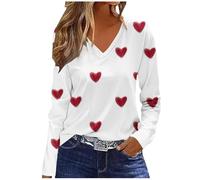 NSICBMNO Langärmeliges Oberteil für Damen, V-Ausschnitt, übergroße T-Shirts, Tunika, Tops, Baggy-Sweatshirts, Herz-Top, Valentinstag, T-Shirts, Casau, lockere Blusen, Damen-Sport-Top für Freizeit