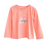 NSICBMNO Langärmeliges Oberteil für Mädchen, Baumwoll-T-Shirt, Kinder-T-Shirt, Blumen-Top, Rundhalsausschnitt, Basic-T-Shirt, Übergröße, Y2K, bequem, niedlich, Schule, Freizeit, Sport, Tunika