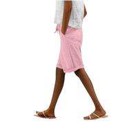 NSICBMNO Lange Shorts für Damen, gerades Bein, Jogger, knielang, Bermuda-Shorts, Kordelzug, Sweathose, elastische Taille, Yogahose mit Taschen, Sommerhose für Urlaub, Strand, Arbeit, Rosenrot, M