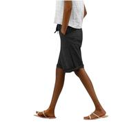 NSICBMNO Lange Shorts für Damen, gerades Bein, knielang, Bermuda-Shorts, Kordelzug, Sweathose, elastische Taille, Yogahose mit Taschen, Sommerhose für Urlaub, Strand, Arbeit, 02#schwarz, XL