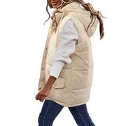 NSICBMNO Lange Weste für Damen UK - Winterjacke für Damen, Pufferweste, Outdoor-Weste, lange gepolsterte Kapuzenjacke, ärmellos, ärmellos, Puffer, B, weiß, L
