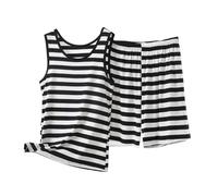 NSICBMNO Loungewear-Sets für Damen, Übergröße, zweiteiliges Outfit, Modal-Pyjama, gestreift, Lounge-Sets, ärmellos, Tank-Tops, Westen, Shorts, Co-Ord, Sommer, Urlaub, Outfits, lässiges
