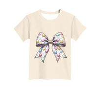 NSICBMNO Mädchen T-Shirts Happy Easter T-Shirt Häschen T-Shirt Schleife Bluse Kinder Kurzarm Shirts Mode Grafik Cartoon Rundhalsausschnitt Casual Sport Top Lose Schule Tunika Tops für 3-14 Jahre