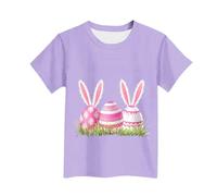 NSICBMNO Mädchen T-Shirts Ostern Top Lustiges Kaninchen-T-Shirt Kinder Kurzarm Top Mode Grafik Cartoon Rundhalsausschnitt Casual Sport Lose Schule Tunika Tops Bluse für 3-14 Jahre, B Lila, 14 Jahre