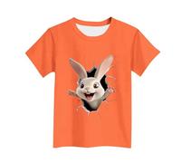 NSICBMNO Mädchen T-Shirts Ostern Top Lustiges Kaninchen-T-Shirt Kinder Kurzarm Top Mode Grafik Cartoon Rundhalsausschnitt Casual Sport Lose Schule Tunika Tops Bluse für 3-14 Jahre, A Orange, 5 Jahre