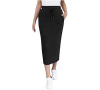 NSICBMNO Midi-Röcke für Damen, Bleistiftrock, elastische Taille, gerippter Strickrock, langer Rock, Cargo-Rock, figurbetonter Rock, Y2K, lässiger Winterrock, gerader Rock, Kordelzug, Streetwear,