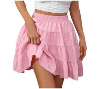 NSICBMNO Mini-Röcke für Damen, Sommer, A-Linie, ausgestellte Röcke, hohe Taille, Faltenrock, sexy Skater, geschichtete Rüschen, kurzer Rock für Club, Cosplay, Rave, Party, Tennis, Schule, 06 # Pink