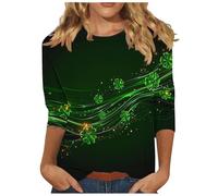 NSICBMNO Oberteil mit 3/4-Ärmeln für Damen, Übergröße, Übergröße, Kleeblatt-Grün, Sommer-Tunika, Oberteil, Rundhalsausschnitt, Baggy-Shirt, lässig, lockere Blusen, Paddy's Day-Tops, H Grün, M