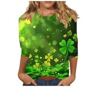 NSICBMNO Oberteil mit 3/4-Ärmeln für Damen, Übergröße, Übergröße, Kleeblatt-Grün, Sommer-Tunika, Oberteil, Rundhalsausschnitt, Baggy-Shirt, lässig, lockere Blusen, Paddy's Day-Tops, M Grün, XL