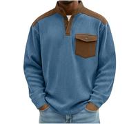 NSICBMNO Poloshirts für Herren und Erwachsene, übergroßes Sweatshirt, langärmelig, Waffel-Sweatshirt, Patchwork, Cord-Shirts, V-Ausschnitt, Golf-Poloshirt, Viertelknopf-Pullover, Golf-Oberteil für