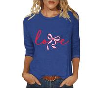 NSICBMNO Sommer-Tops für Damen, 3/4-Ärmel, übergroße T-Shirts, Tunika, Top, Ve Day-T-Shirt, Damen-T-Shirt, Herz-Top, Rundhalsausschnitt, lockere Blusen für Freizeit, Arbeit, Valentinstagsgeschenk